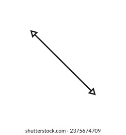 Dual thin long straight double ended arrow. Geometric mathematical diagonal arrow.