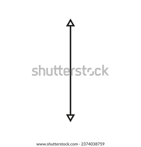 Dual thin long straight double ended arrow. Geometric mathematical vertical arrow.