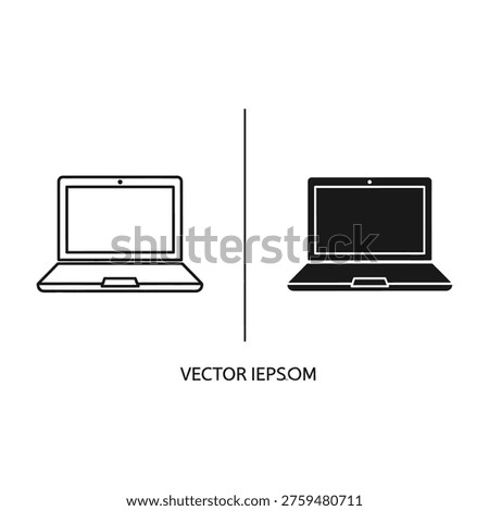 Dual vector icons depicting a laptop in outline and solid black style. This minimalist design represents digital transformation and technology solutions. Ideal for tech blogs, business presentations, or website headers.