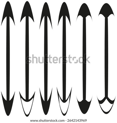 Dual vertical arrows. Opposite direction icon. Up down pointers. Vector arrow pair.