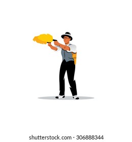 Dual wield sign. Man with two guns shooting. Vector Illustration. Branding Identity Corporate logo design template Isolated on a white background