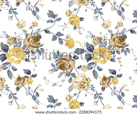 dual-color of solid abstract roses and small flower motif arrangement with medium color, all over vector design with white background illustration digital image for paper and textile printing factory