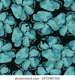 dual-color a solid small flower with stalk leaves arrangement, all over vector design with black and cream background illustration digital image for textile or wrapping paper printing factory
