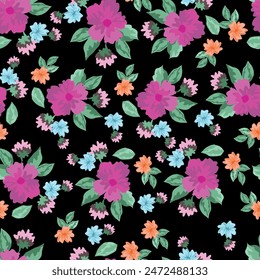 dual-color a solid small flower with stalk leaves arrangement, all over vector design with black and cream background illustration digital image for textile or wrapping paper printing factory