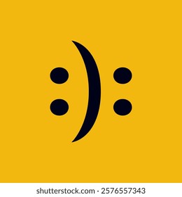 A dual-expression design featuring a smiling and crying face simultaneously on a yellow background. A minimalist representation of emotional ambiguity and abstract art