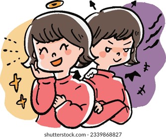Duality Dual Personality Hand-drawn deformed illustration of a woman