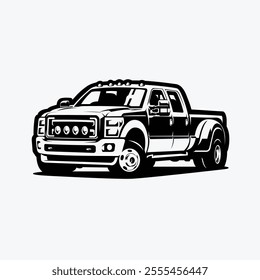 Dually Heavy Duty Truck Vector Art Icon Illustration Monochrome Silhouette Isolated