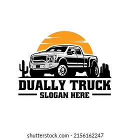 Dually truck diesel in desert logo vector illustration isolated