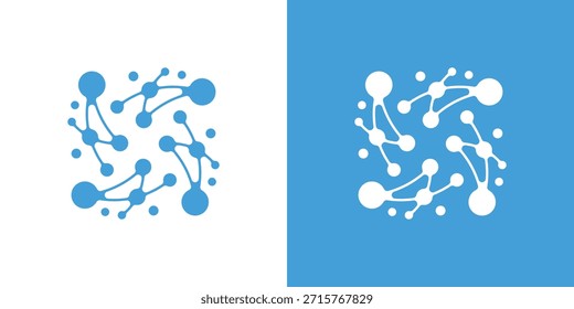 Ein Logo mit doppelter Bedeutung, das eine globale Sphäre mit verbundenen molekularen Knoten verbindet und weltweit Konnektivität, Innovation und fortschrittliche technologische Netzwerke in einem sauberen modernen Stil symbolisiert