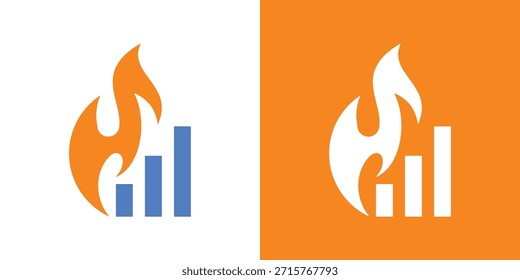 Un logotipo de doble significado que combina Elementos de marketing con un símbolo de llama, que representa una estrategia poderosa, un alto compromiso y un crecimiento dinámico de la marca en un estilo moderno