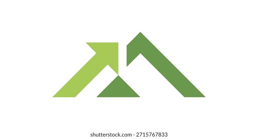 Un logotipo de doble significado que combina un pico de la cumbre con una flecha hacia arriba, que simboliza el logro, la dirección y el crecimiento continuo hacia objetivos más altos en un estilo moderno limpio