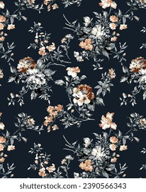 dual-tone abstract a solid rose flower arrangement, all-over vector design with orange and gray background illustration digital image for textile or wrapping paper printing factory