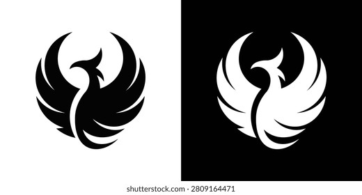 A dual-tone featuring a stylized phoenix bird emblem in black on white and white on black, representing rebirth and transformation