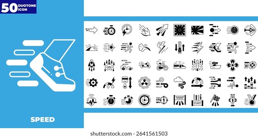 dualtone icon collection. Containing fast, slow, movement, productivity, indicator, turbo, speeding, gauge, express and speedometer icons. Solid icon collection