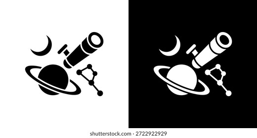 Doppeltonsymbole zeigen Leerzeichen an: eine Rakete, einen Planeten, ein Teleskop und einen Halbmond.