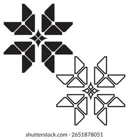 Um design floral mandala de dois tons usando tanto preenchimento quanto traçado, perfeito para logotipos, padrões, impressões decorativas e arte vetorial.