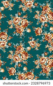 dual-tone solid abstract roses flower all over with tosca tone background, vector design illustration digital image for textile or wrapping paper printing factory