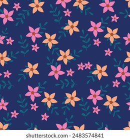 dual-tone solid abstract simple hibiscus flower, all-over vector seamless pattern with blue and yellow tone color illustration textile digital image printing factory