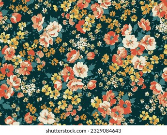 dual-tone solid abstract small and tiny hibiscus flower with tosca tone leaves and green background, illustration vector digital image for textile or wrapping paper printing factory