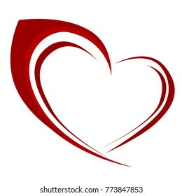 Dual-Tone Stylized Red Heart Vector  for Valentines - Clean lines form an abstract heart shape with a pointed corner.  Transparent background in vector file, white background in raster. 