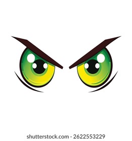 Dual-tone yellow and green anime eyes, fierce and menacing expression