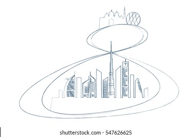 Dubai and Abu-Dhabi transport system vector illustration