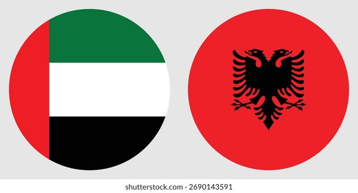 Dubai and Albania circular flag vector with gray background 