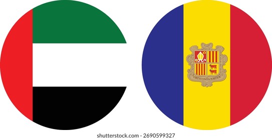 Vector de bandera circular de Dubái y Andorra con fondo transparente 