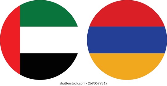 Vetor de bandeira circular Dubai e Armênia com fundo transparente 