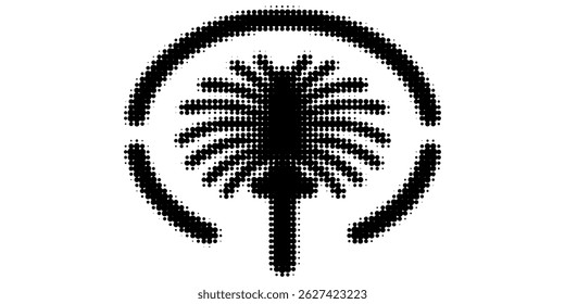 Dubai artificial palm-shaped island black glyph icon. Luxury five star hotel. World class resort. Romantic travel. Silhouette symbol on white space. Solid pictogram. Vector isolated illustration