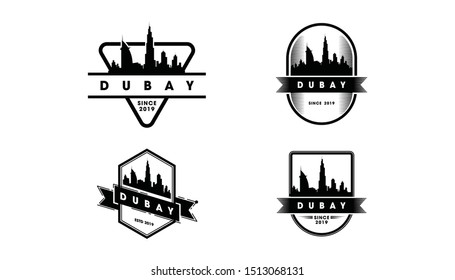 Dubai Badge Logo, Dubai skyline and landmarks silhouette vector