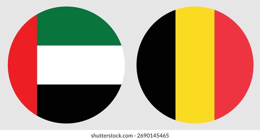 Vetor de bandeira circular do Dubai e da Bélgica com fundo cinzento 