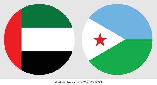 Dubai und Bjibouti kreisförmige Flagge Vektor mit grauem Hintergrund 