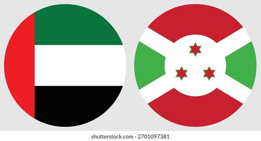 Dubai and Burundi circular flag vector with gray background 