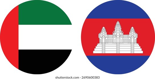 Vector circular de la bandera de Dubai y de Camboya con el fondo transparente 