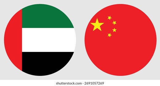 Dubai and china circular flag vector on gray background 