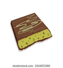 Dubai Chocolate bar with green kadayif and peanut butter on white background