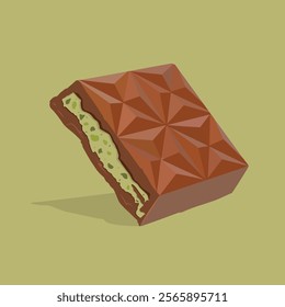 Dubai Chocolate bar with green kadayif and peanut butter on green background