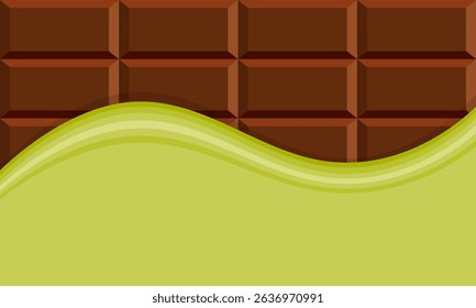 Dubai chocolate bar, label, wrapper, pistachio background with chocolate.