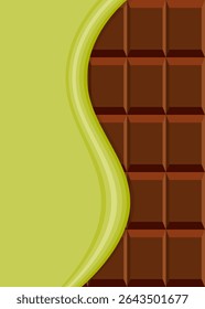 Dubai chocolate bar, label, wrapper, pistachio vertical background with chocolate.