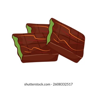Dubai Chocolate with Green Pistachio and kunafa stuffed inside a chocolate bar in simple flat cartoon vector illustration