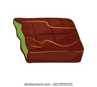 Dubai Chocolate with Green Pistachio and kunafa stuffed inside a chocolate bar in simple flat cartoon vector illustration