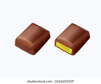 Dubai chocolate, pistachio paste and kunefe filled milk chocolate 3D render illustration. Chocolate Bars Collection Isolated 3D Pieces of Chocolate Bars Illustration for Confectionery Art and Design