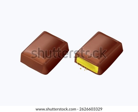 Dubai chocolate, pistachio paste and kunefe filled milk chocolate 3D render illustration. Chocolate Bars Collection Isolated 3D Pieces of Chocolate Bars Illustration for Confectionery Art and Design