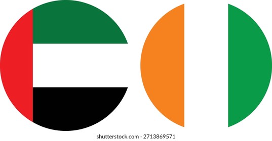 Bandera circular de Dubái y Vector de la bandera circular de la costa de marfil e ilustración con fondo transparente 