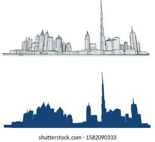 Dubai City Background Vector Drawing.