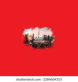 DUBAI CITY BUILT SKY OF PHOTO PRINT T SHIRT DESIGN