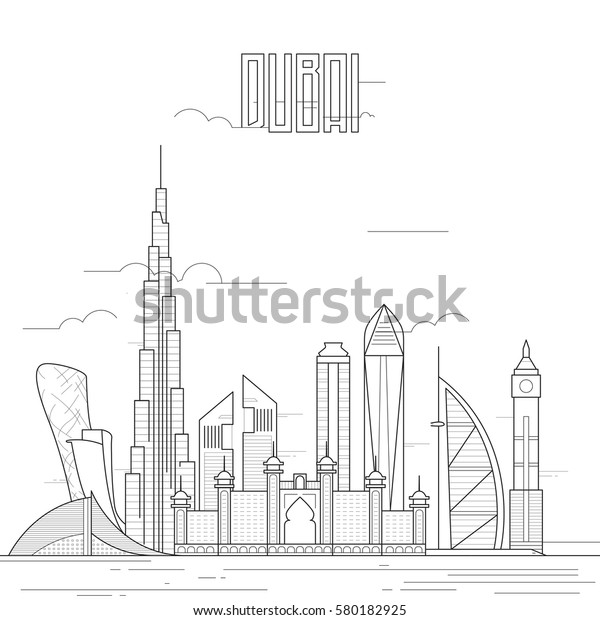 Dubai City Iconic Buildings Line Art Stock Vector (Royalty Free) 580182925