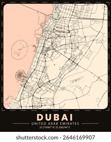 Dubai City Minimalist Map cream colorsimplicity. Perfect for travel-themed projects, non AI