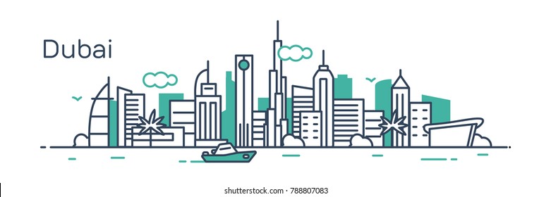 Dubai city. Modern flat line style. Vector illustration